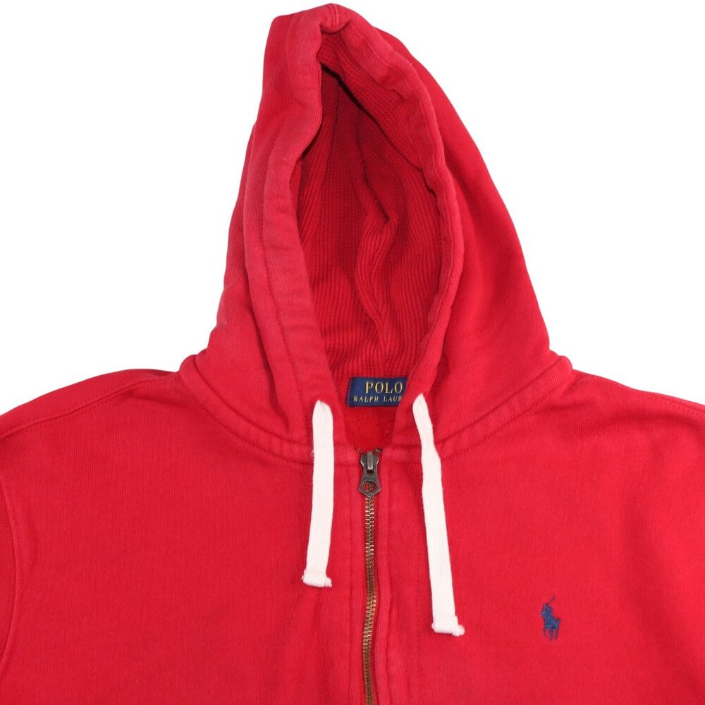 Polo Ralph Lauren 2XL Red Full Zip Distressed Hoodie Sweatshirt Blue Pony - Picture 5 of 14